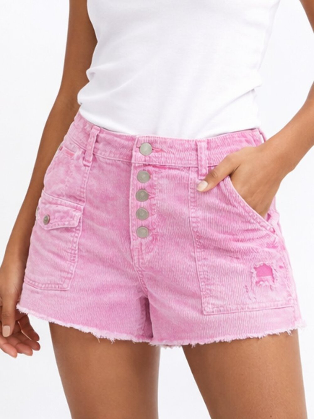 Pilcro 'The Wanderer' Pink Corduroy Button-Fly Shorts | Size 32